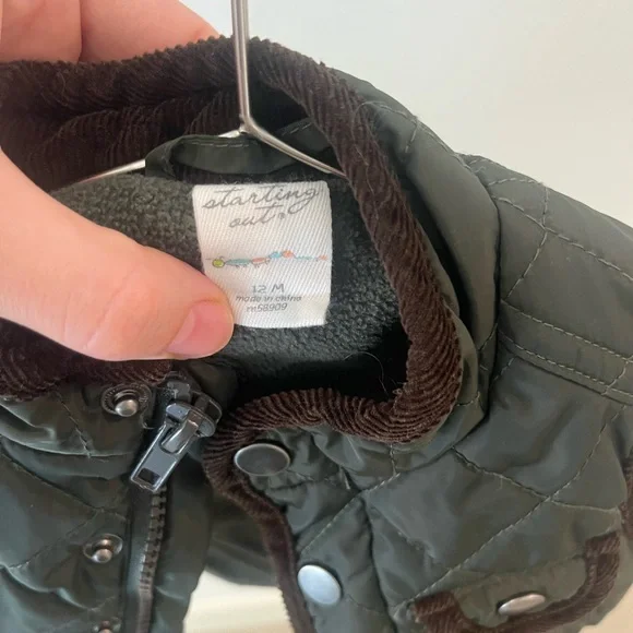 Starting Out Quilted Olive Vest with Chocolate Trim - Picture 3 of 3